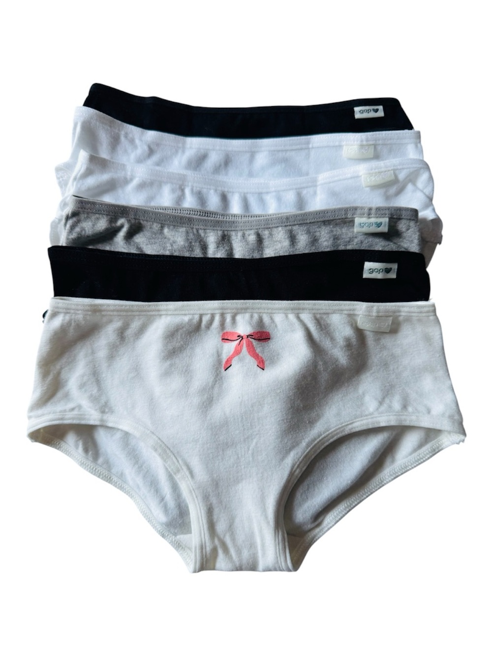 Gap - Girls Cotton Bikini Briefs - White, Black & Gray - Multipack - 6pck